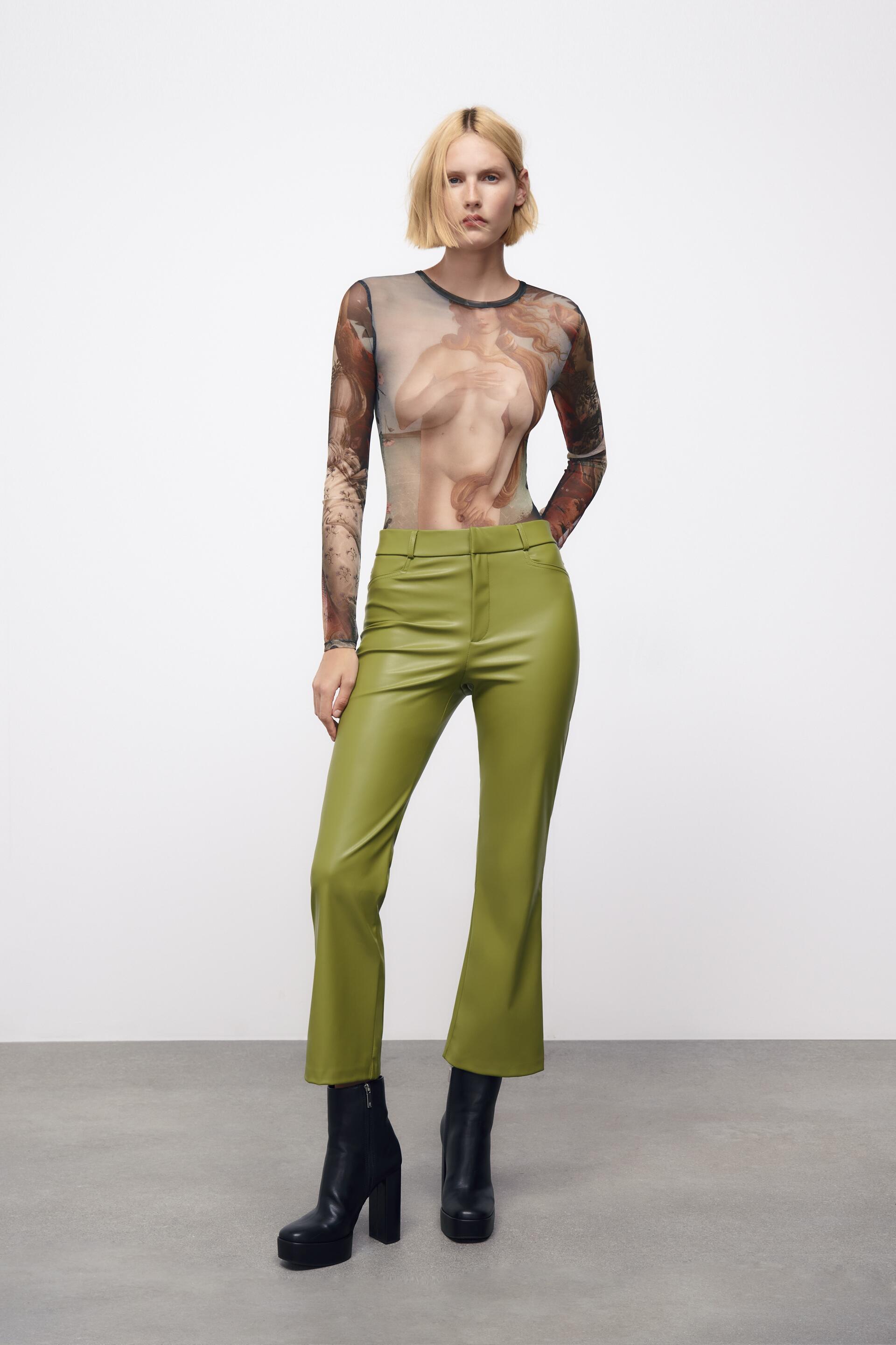 FAUX LEATHER LEGGINGS - Olive green 