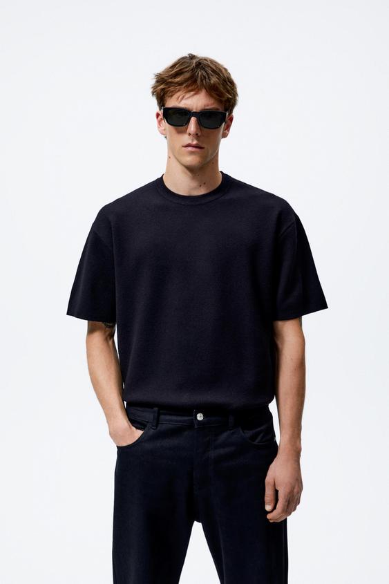 OVERSIZE KNIT T-SHIRT - Black | ZARA 