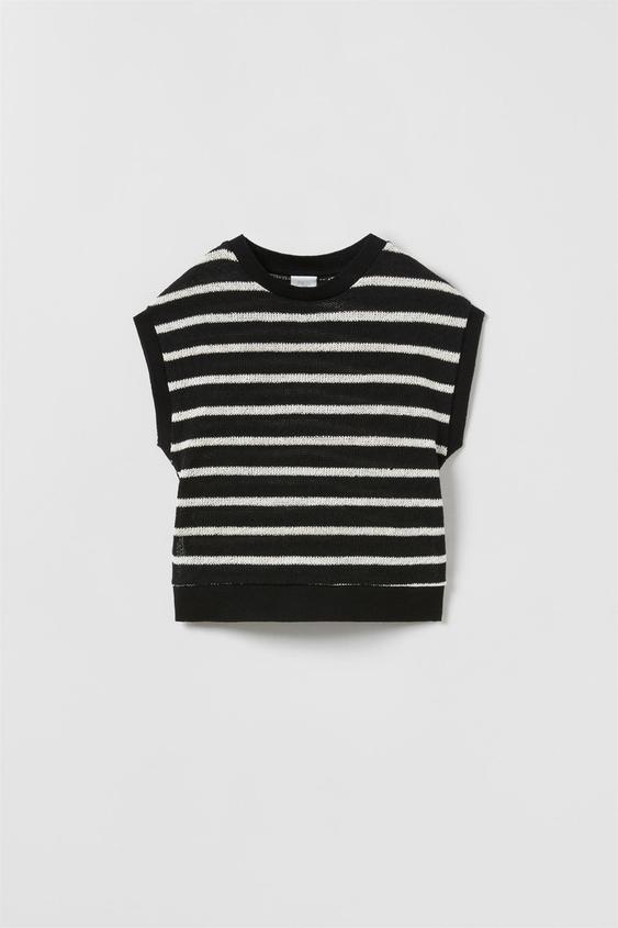 CONTRAST STRIPED KNIT VEST - Dark navy 