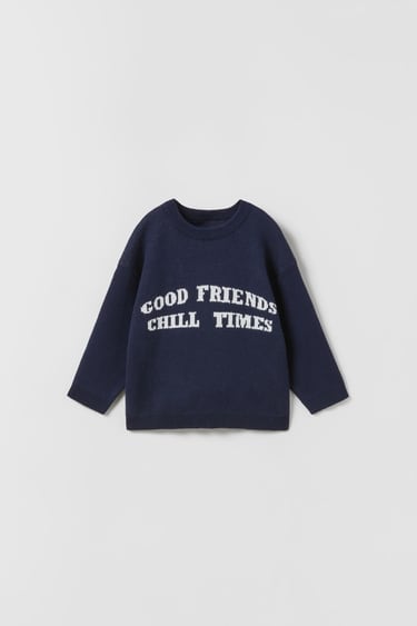 Image 0 of KNIT SWEATER WITH SLOGAN from Zara