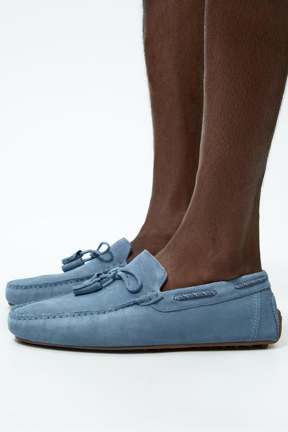 LEATHER DRIVING LOAFERS - Sky Blue 