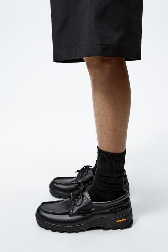 VIBRAM® LEATHER DECK SHOES - Black 