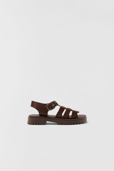 KIDS/ LEATHER SANDALS WITH TRACK SOLE