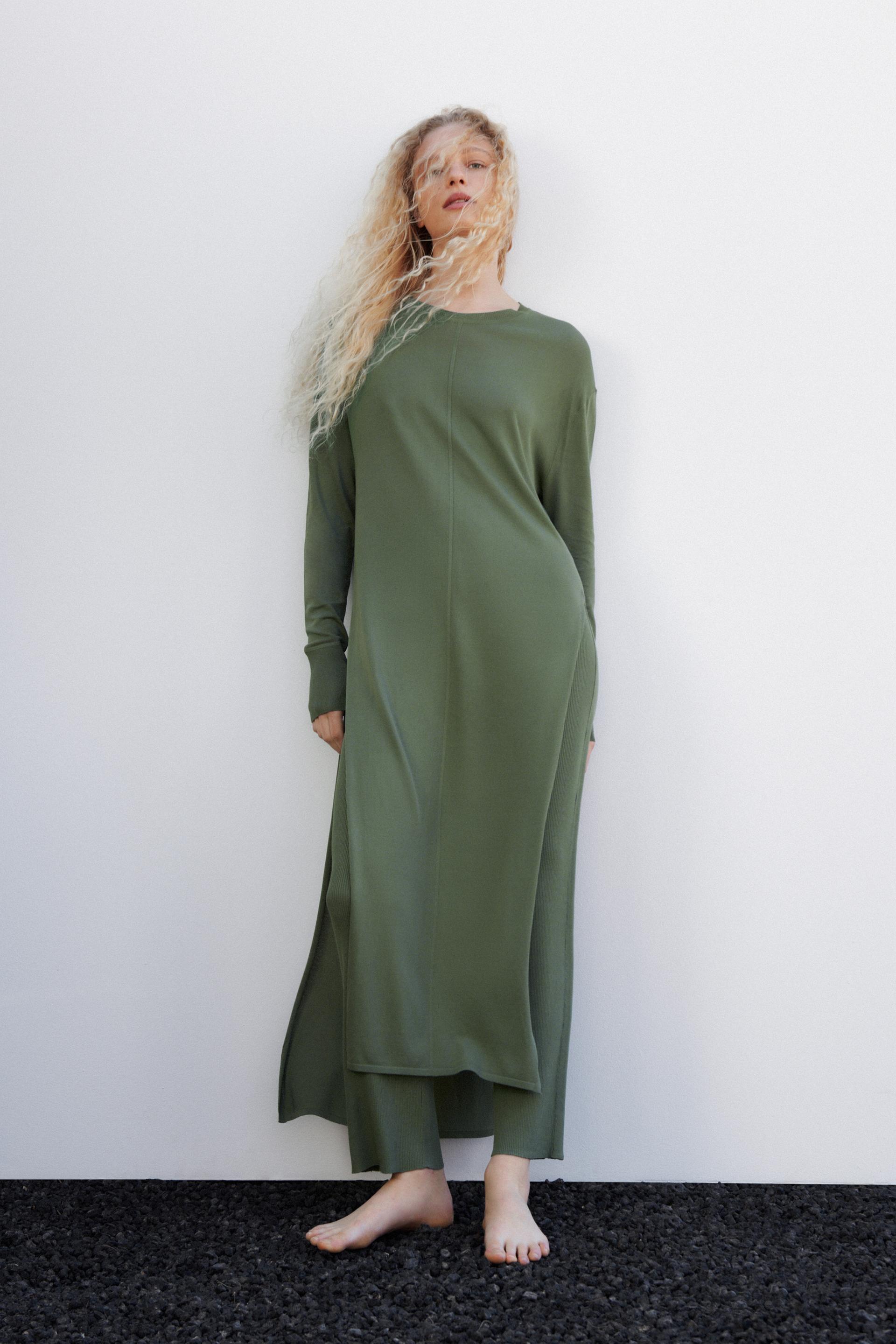 KNIT TUNIC WITH SIDE VENTS - Green-dry 