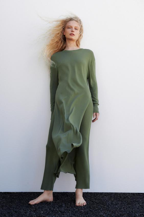 PANTALÓN RECTO PUNTO - Verde-seco | ZARA España