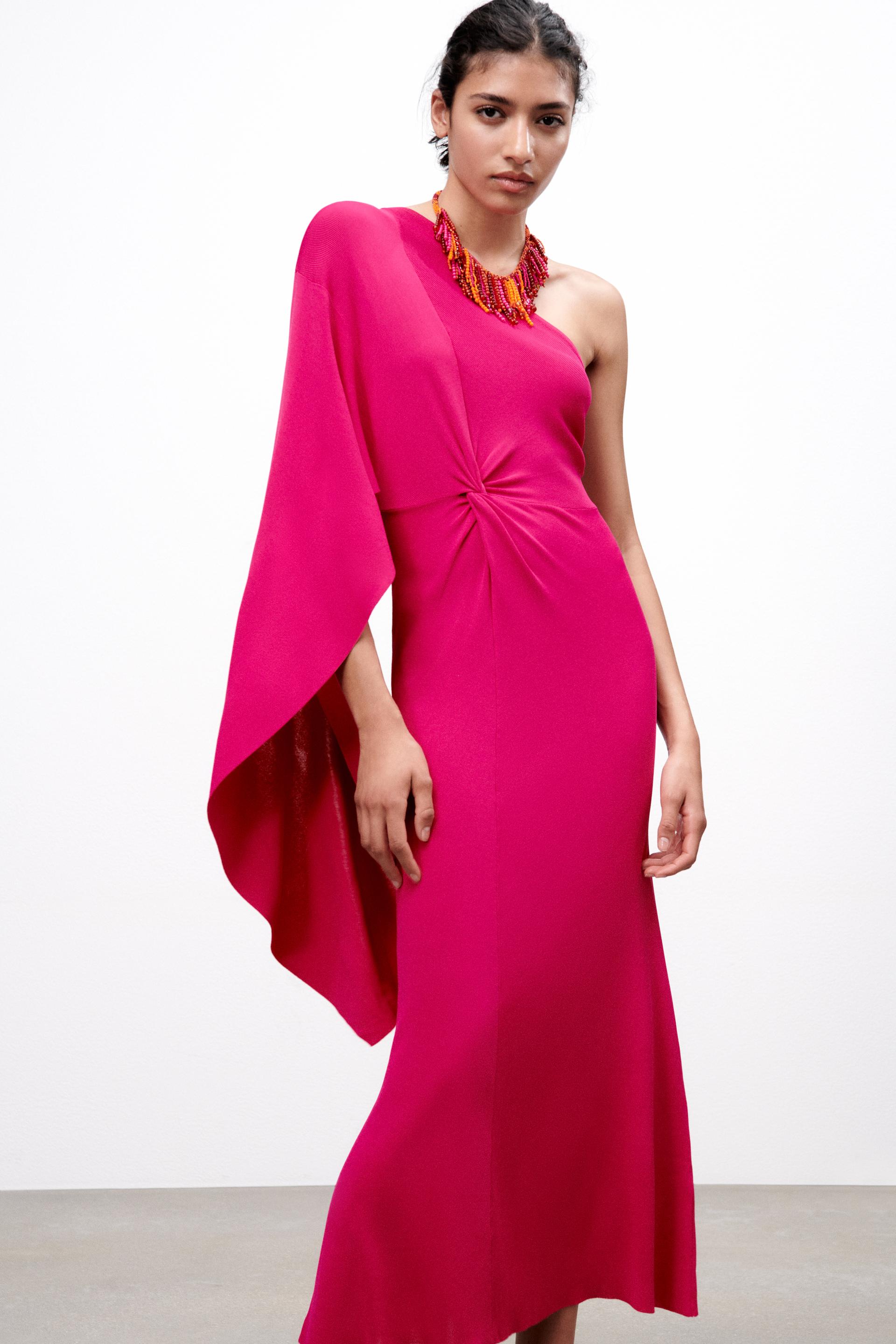 ASYMMETRIC KNIT DRESS - Fuchsia | ZARA 