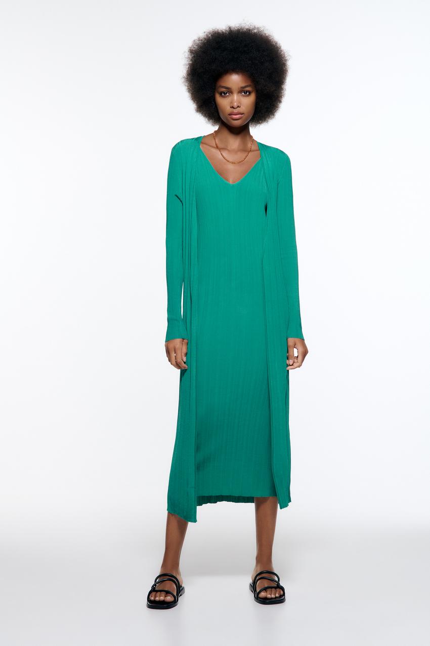 CHAQUETA LARGA PUNTO Verde ZARA Estados Unidos de America United States