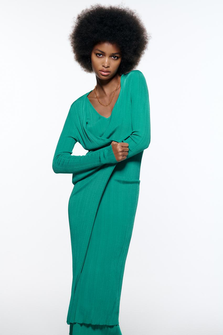 CHAQUETA LARGA PUNTO Verde ZARA Estados Unidos de America United States
