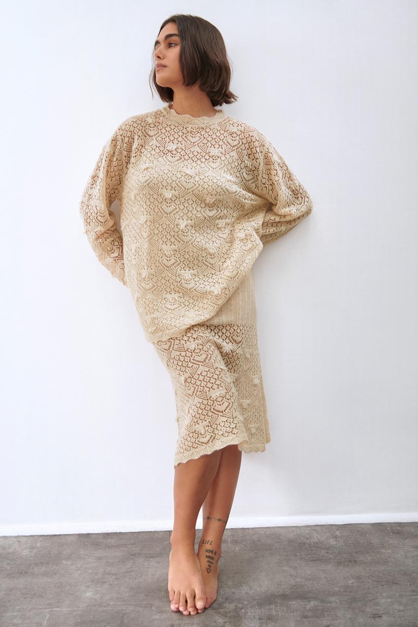 POINTELLE KNIT DRESS Ecru ZARA Canada