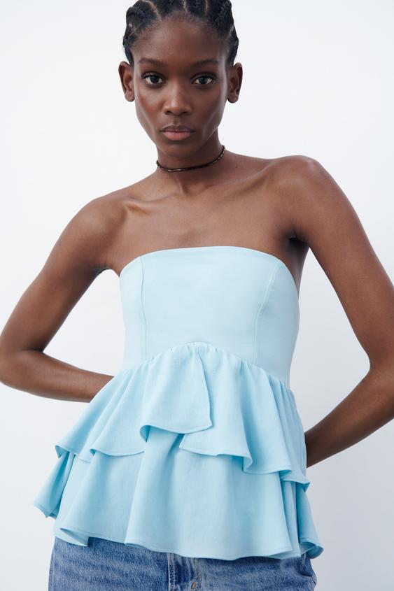 RUFFLED CORSET - Pastel blue | ZARA 