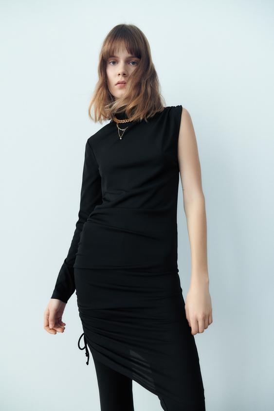 ギャザー アシンメトリー ワンピース ブラック Zara Japan 日本 ギャザー アシンメトリー ワンピース ブラック Zara Japan 日本