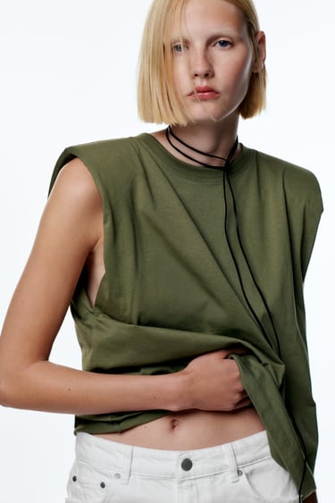 Image 0 of REGULAR FIT T-SHIRT WITH SHOULDER PADS from Zara