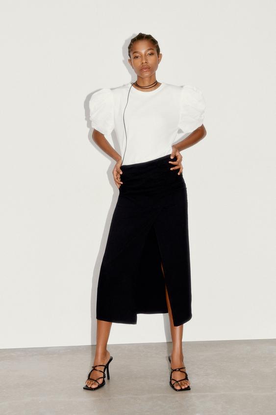 CAMISETA MANGA ABULLONADA - Blanco | ZARA España