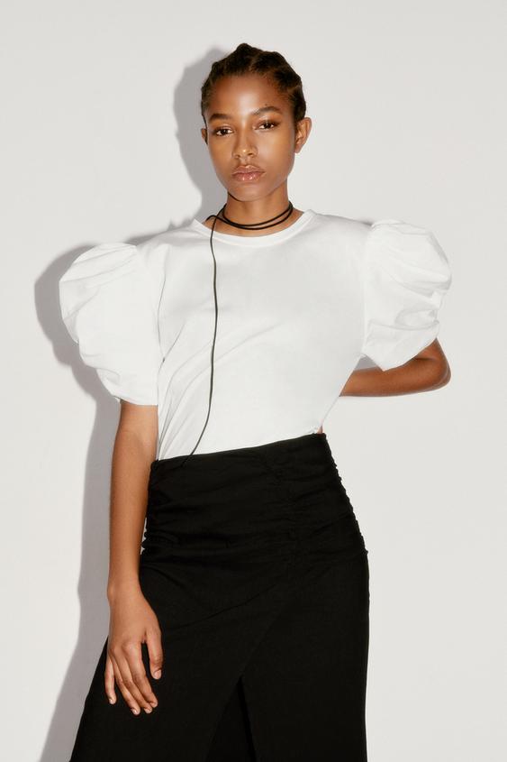 CAMISETA MANGA ABULLONADA - Blanco | ZARA España