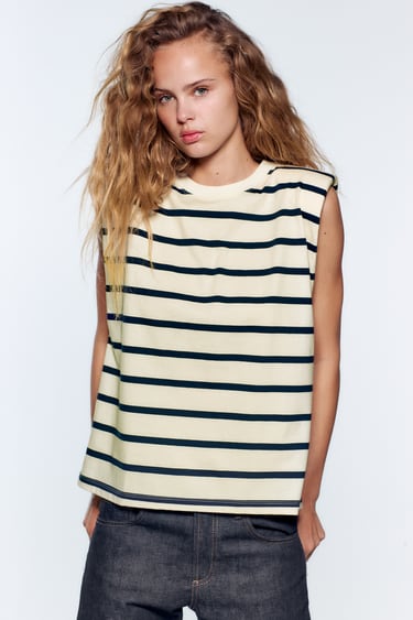 Image 0 of REGULAR FIT T-SHIRT WITH SHOULDER PADS from Zara