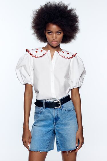 EMBROIDERED POPLIN TOP