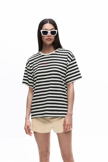 STRIPED T-SHIRT WITH SLOGAN