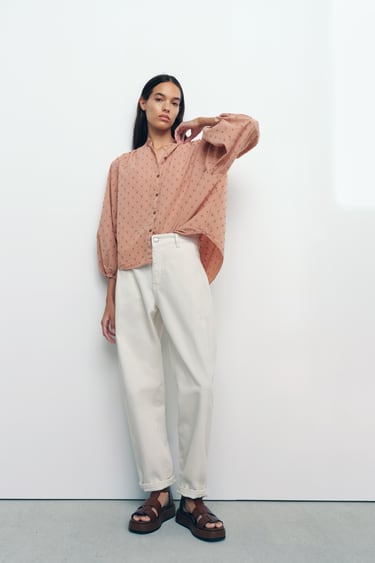 SWISS DOT BLOUSE WITH VOLUMINOUS SLEEVES