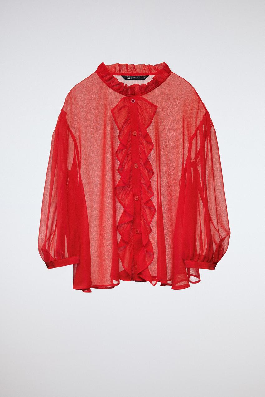 Zara red ruffle blouse Clearance