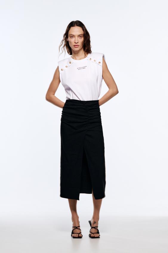 SLOGAN T-SHIRT WITH BUTTONS - White 