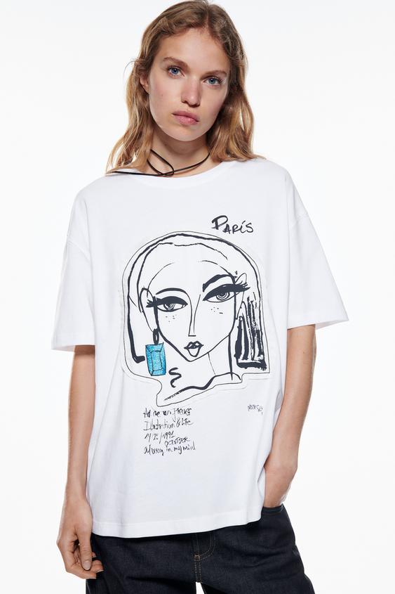 T-SHIRT WITH FRONT PRINT - White | ZARA 