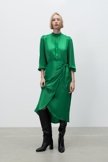 SATIN-EFFECT DRESS WITH KNOT DETAIL