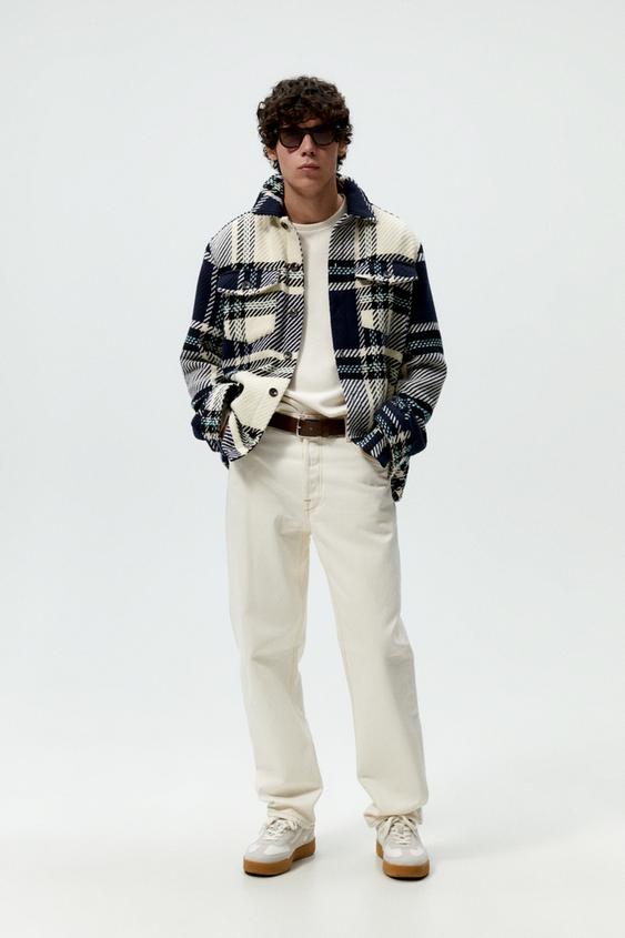 チェック シャツジャケット エクリュ ネイビーブルー Zara Japan 日本 チェック シャツジャケット エクリュ ネイビーブルー Zara Japan 日本