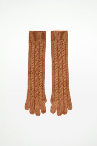 WOOL BLEND CABLE KNIT GLOVES