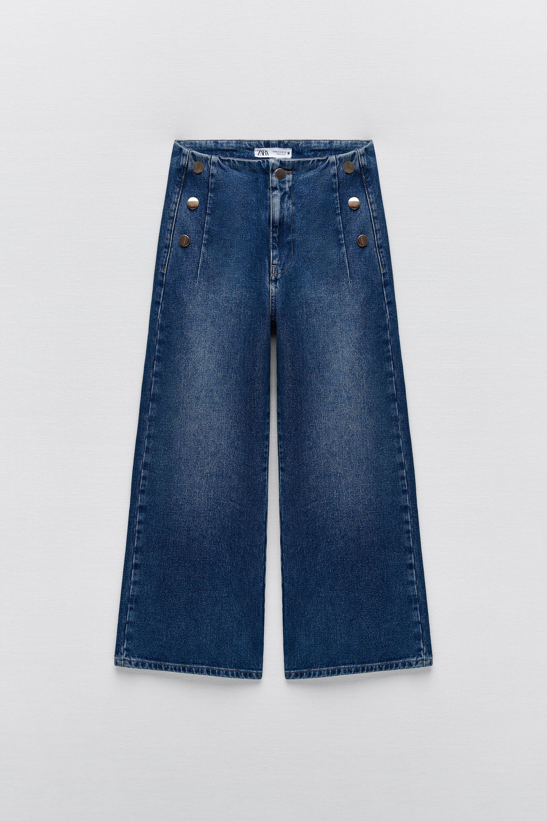 Z1975 CROPPED WIDE LEG BUTTONED JEANS - Mid-blue | ZARA United States