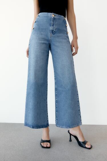 Z1975 CROPPED WIDE-LEG JEANS WITH BUTTONS
