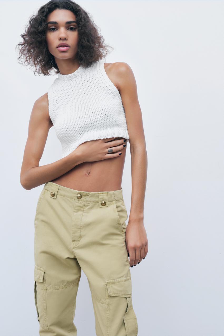 CARGO-HOSE MIT GOLDFARBENEN KNÖPFEN - grau-beige | ZARA Schweiz /  Switzerland