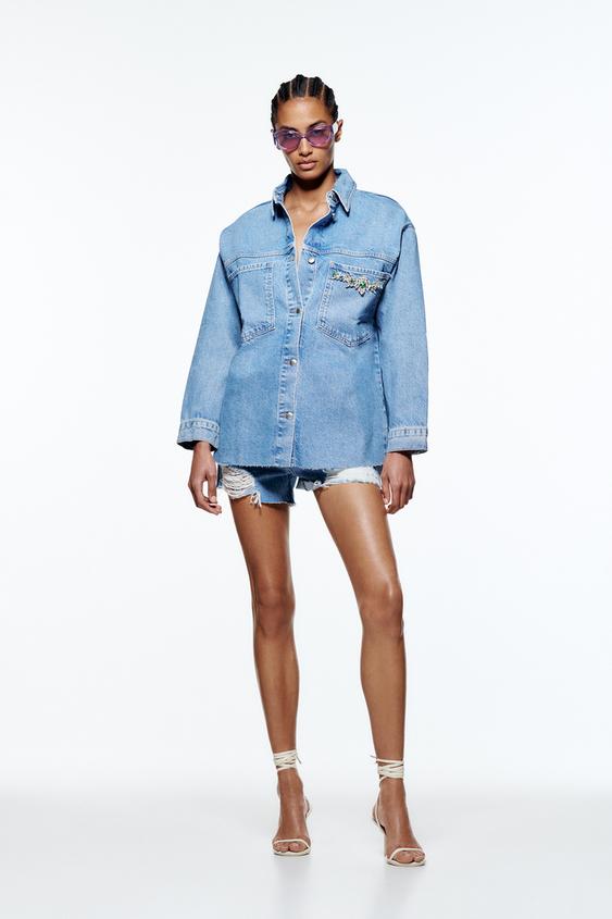 DENIM JACKET WITH RHINESTONE DETAIL 