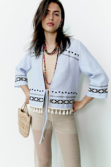EMBROIDERED CARDIGAN WITH FRINGING