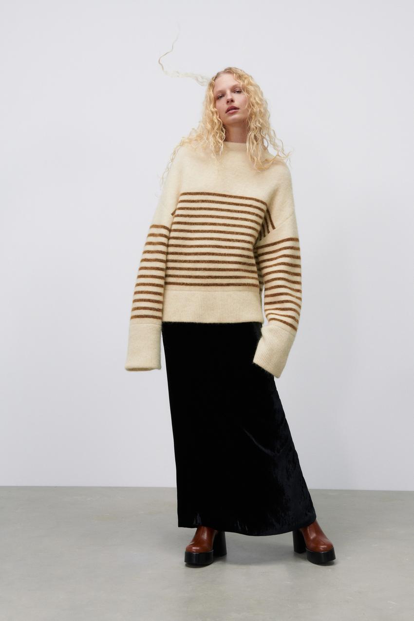 Zara striped wool blend sweater Clearance