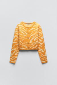フェイクパールアップリケ ニットカーディガン - イエロー | ZARA ...