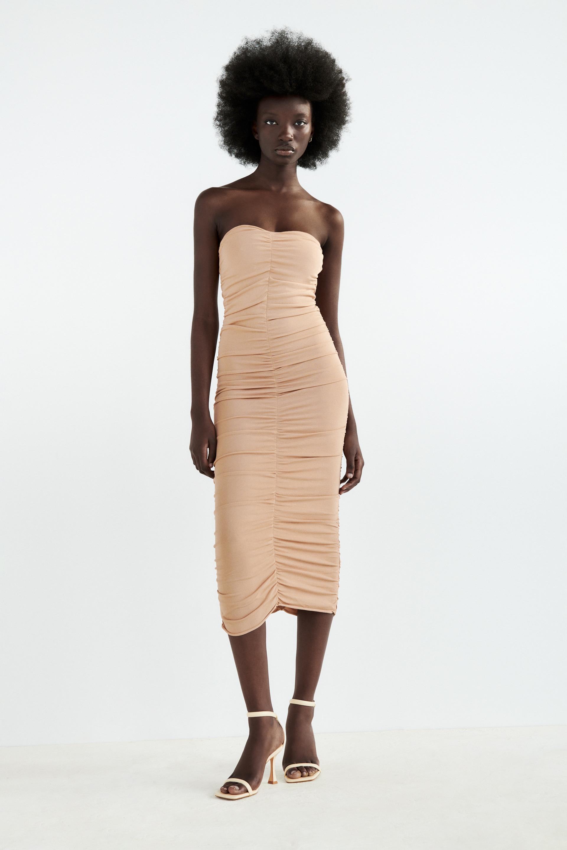 DRAPED KNIT DRESS - Beige-pink | ZARA 