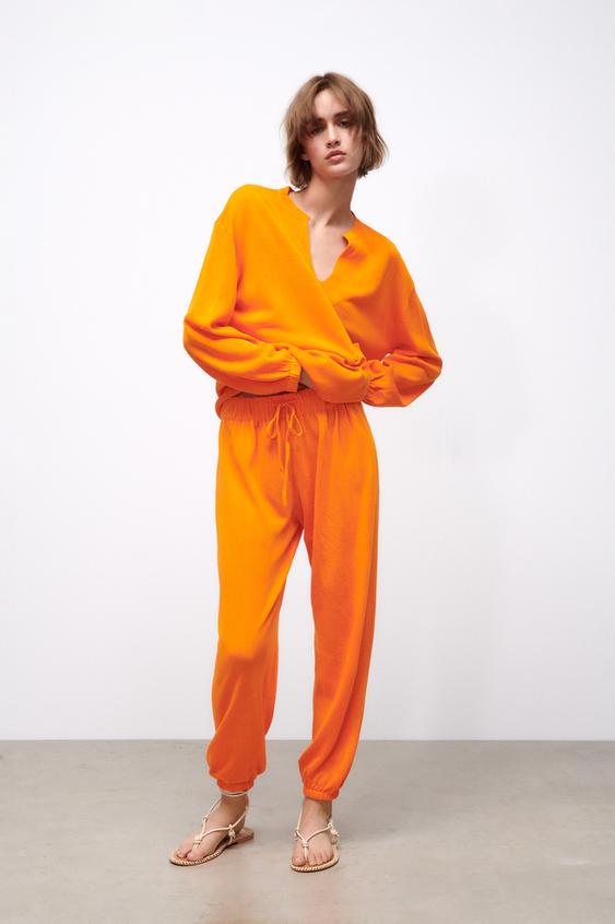 PANTALÓN PUNTO BAJO ELÁSTICO - Mandarina | ZARA España