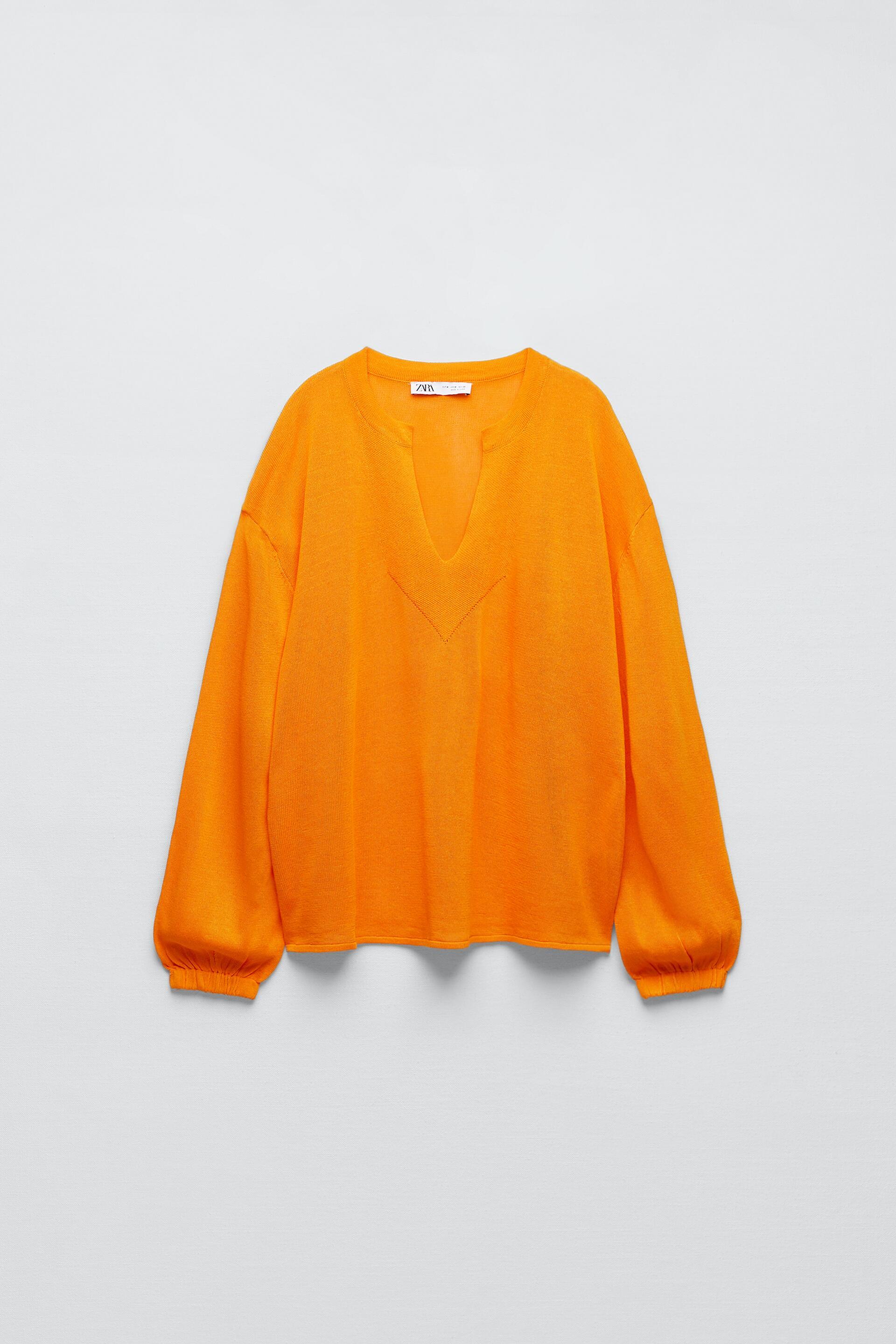 JERSEY PUNTO MANGA ABULLONADA - Mandarina | ZARA España