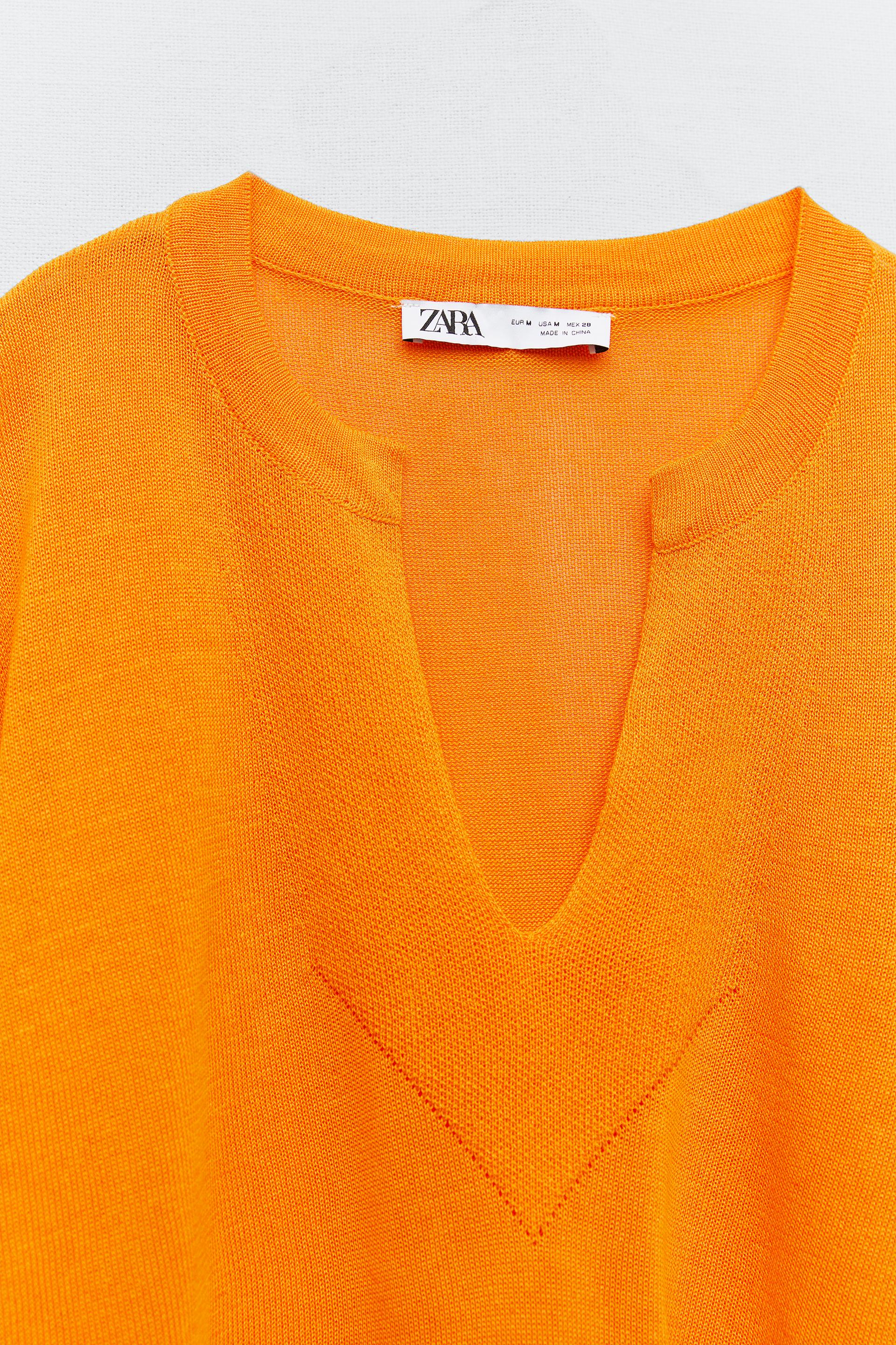 KNIT PUFF SLEEVE SWEATER - Tangerine 