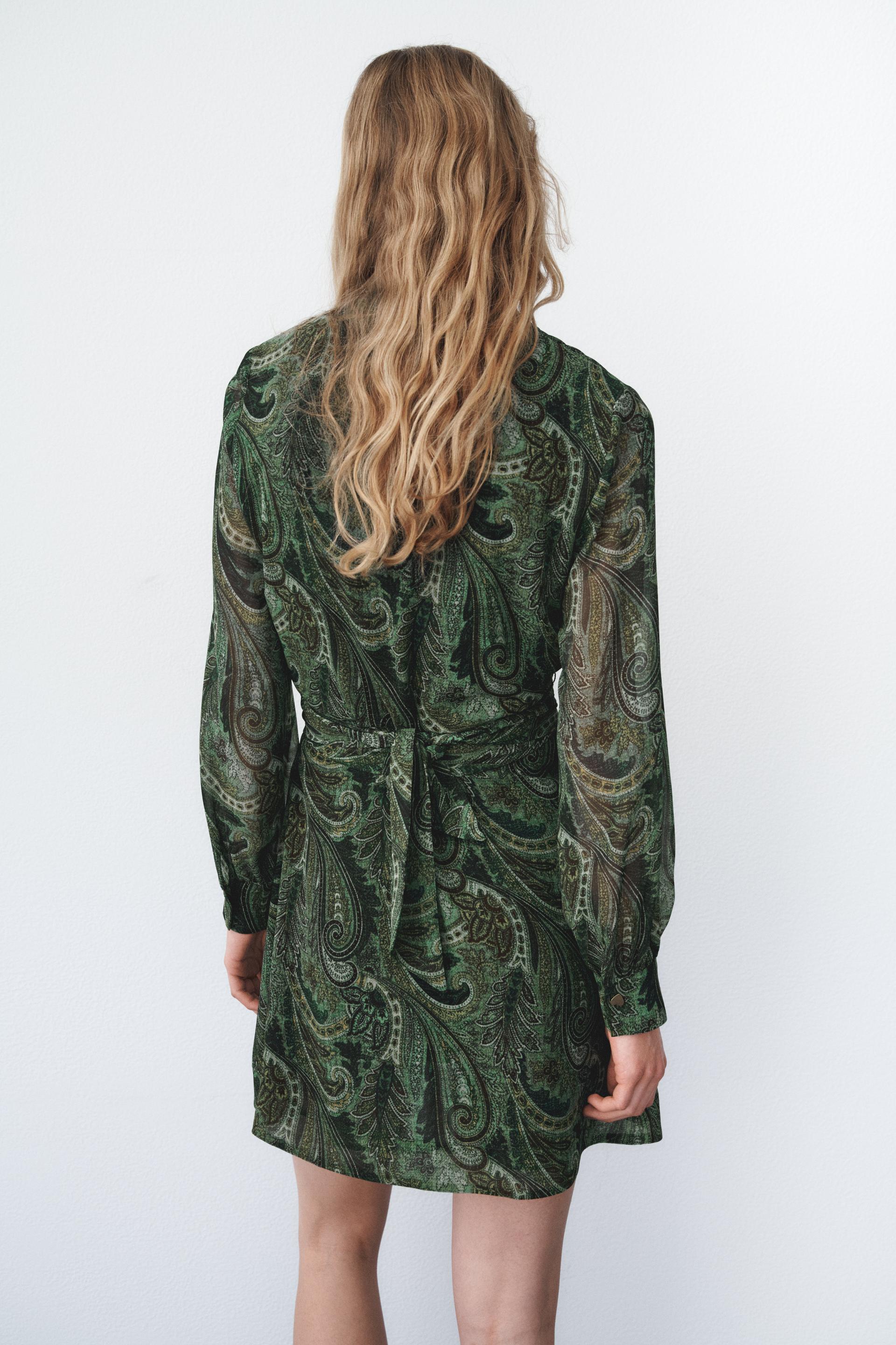 PRINTED SHIRT DRESS - Green | ZARA 
