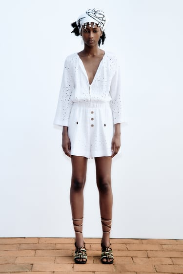 Image 0 of PLAYSUIT WITH CUTWORK EMBROIDERY from Zara