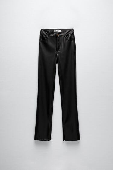 FAUX LEATHER SLIM FLARE TROUSERS