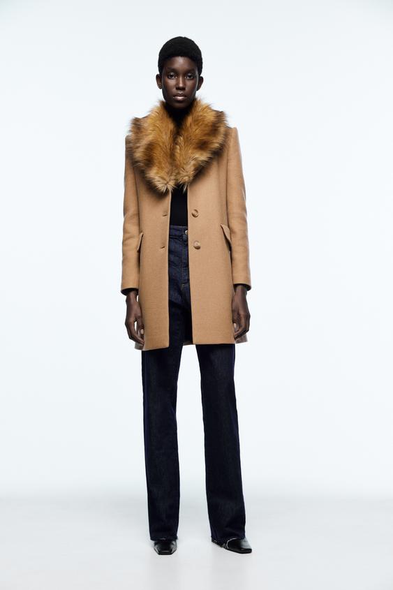 フェイクファーカラー コート ゴールデンブラウン Zara Japan 日本 フェイクファーカラー コート ゴールデンブラウン Zara Japan 日本