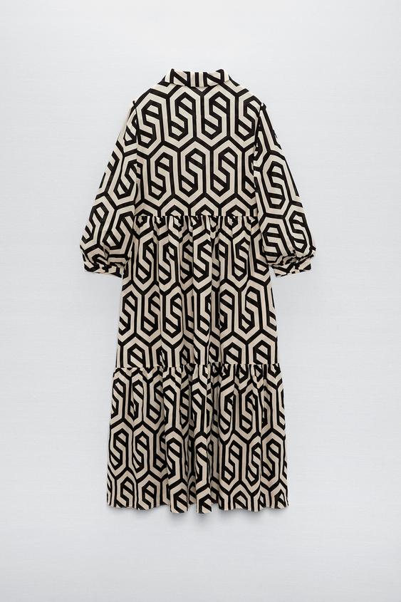 プリント ミディワンピース ホワイト ブラック Zara Japan 日本 プリント ミディワンピース ホワイト ブラック Zara Japan 日本