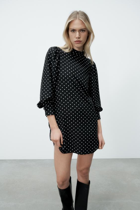 ドット柄ショート丈ワンピース ブラック エクリュ Zara Japan 日本 ドット柄ショート丈ワンピース ブラック エクリュ Zara Japan 日本