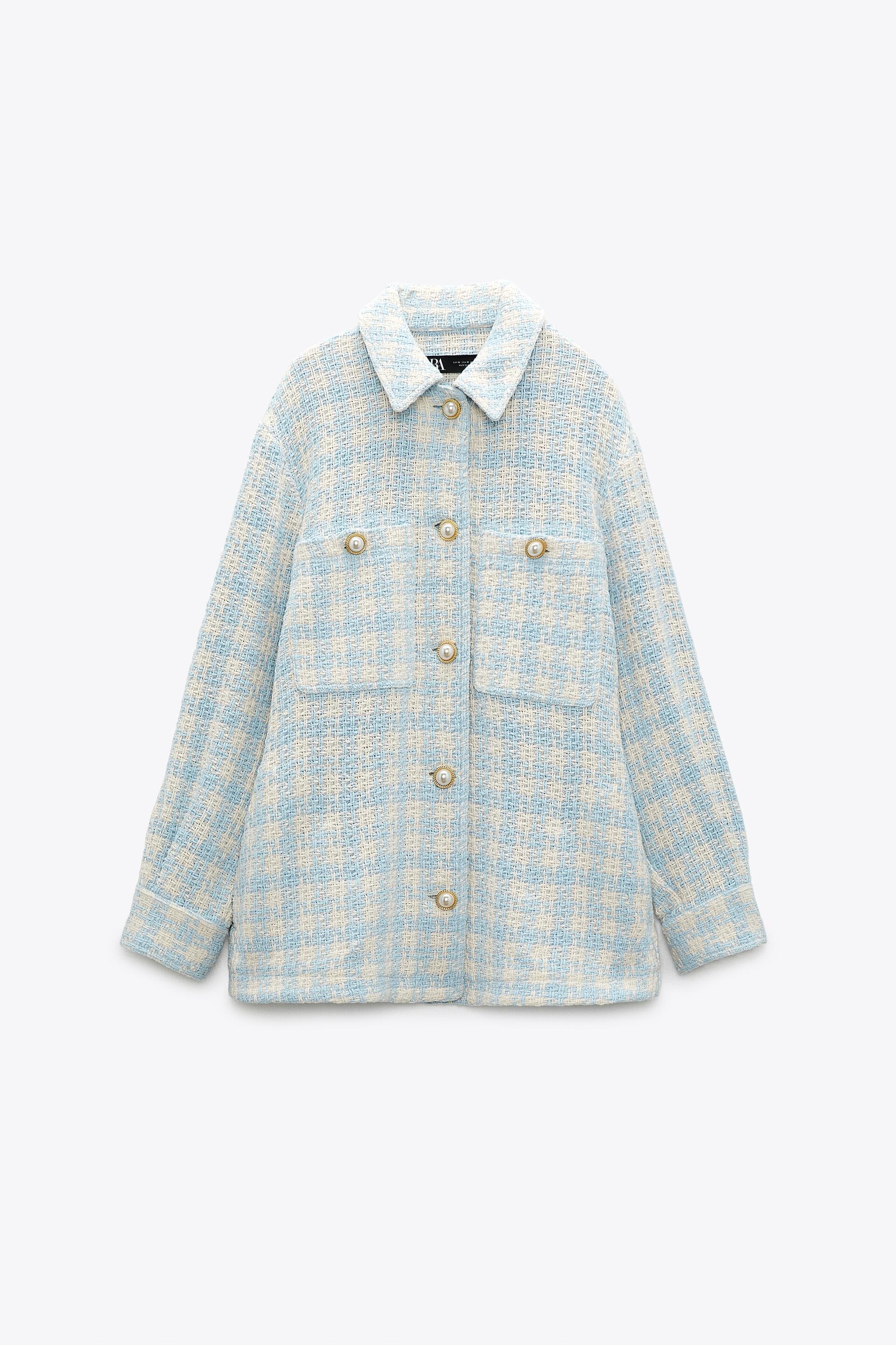 千鳥格子柄テクスチャーシャツジャケット エクリュ ブルー Zara Japan 日本 千鳥格子柄テクスチャーシャツジャケット エクリュ ブルー Zara Japan 日本
