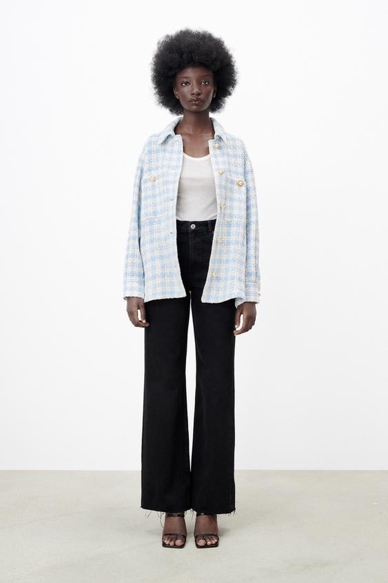 千鳥格子柄テクスチャーシャツジャケット エクリュ ブルー Zara Japan 日本 千鳥格子柄テクスチャーシャツジャケット エクリュ ブルー Zara Japan 日本
