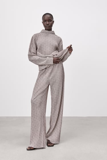 Image 0 of PLEATED JACQUARD TROUSERS from Zara