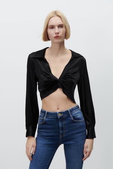 SATIN EFFECT RUCHED BLOUSE