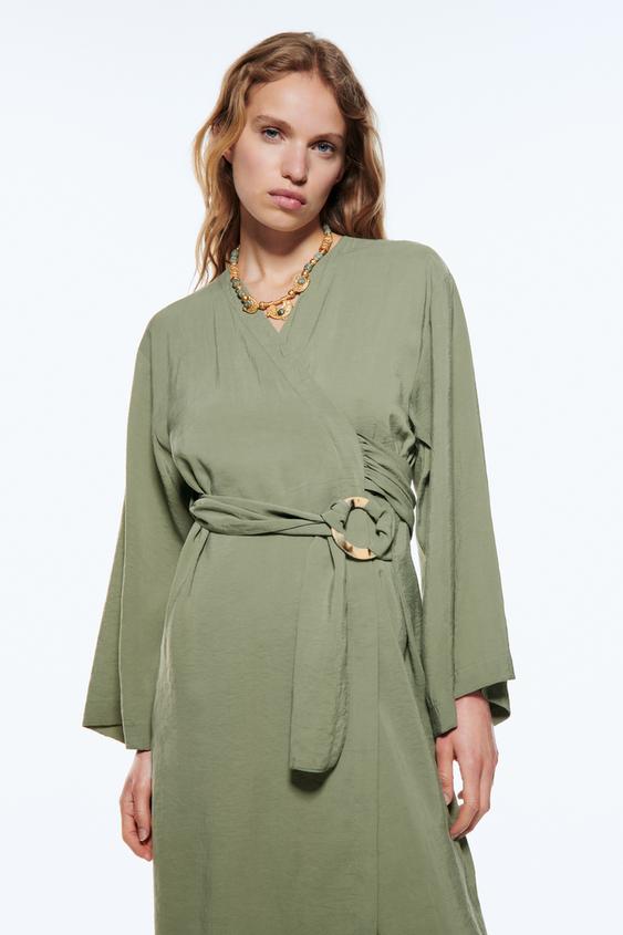 ベルト付きクロスオーバーワンピース ライトカーキ Zara Japan 日本 ベルト付きクロスオーバーワンピース ライトカーキ Zara Japan 日本